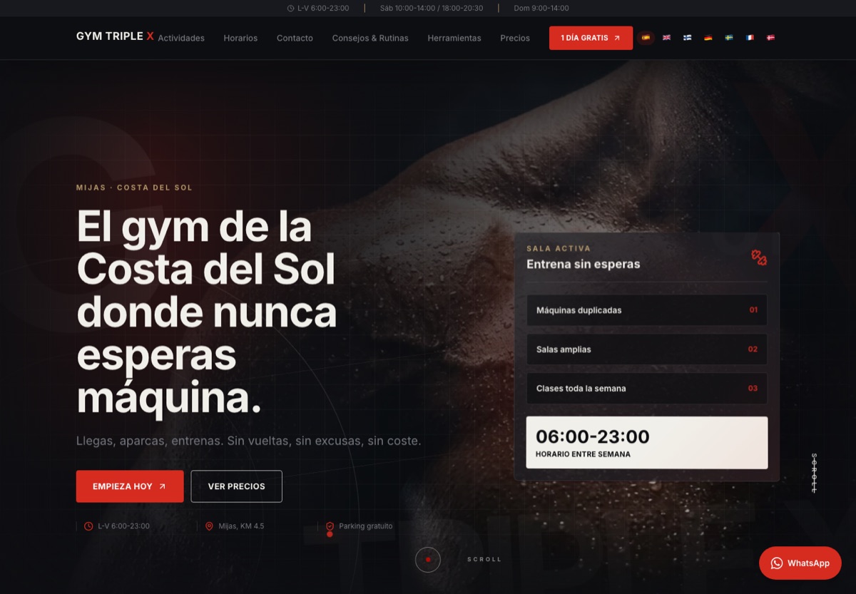 Gym Triple X, live website screenshot